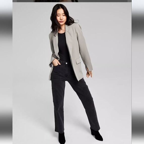 AND NOW THIS Women's Cream Notch-Collar Long-Sleeve Oversized Blazer NWT… - Picture 3 of 6